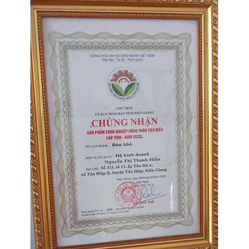 Giấy chúng nhận sản phẩm bún khô