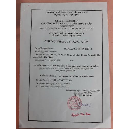 Giấy chứng nhận an toàn thực phẩm
