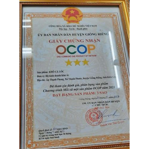 Giấy chúng nhận OCOP 3 sao - Khô cá lóc